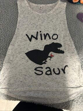 WinoSaur Graphic Tank Top - Light Heather Gray with Black & Red Print